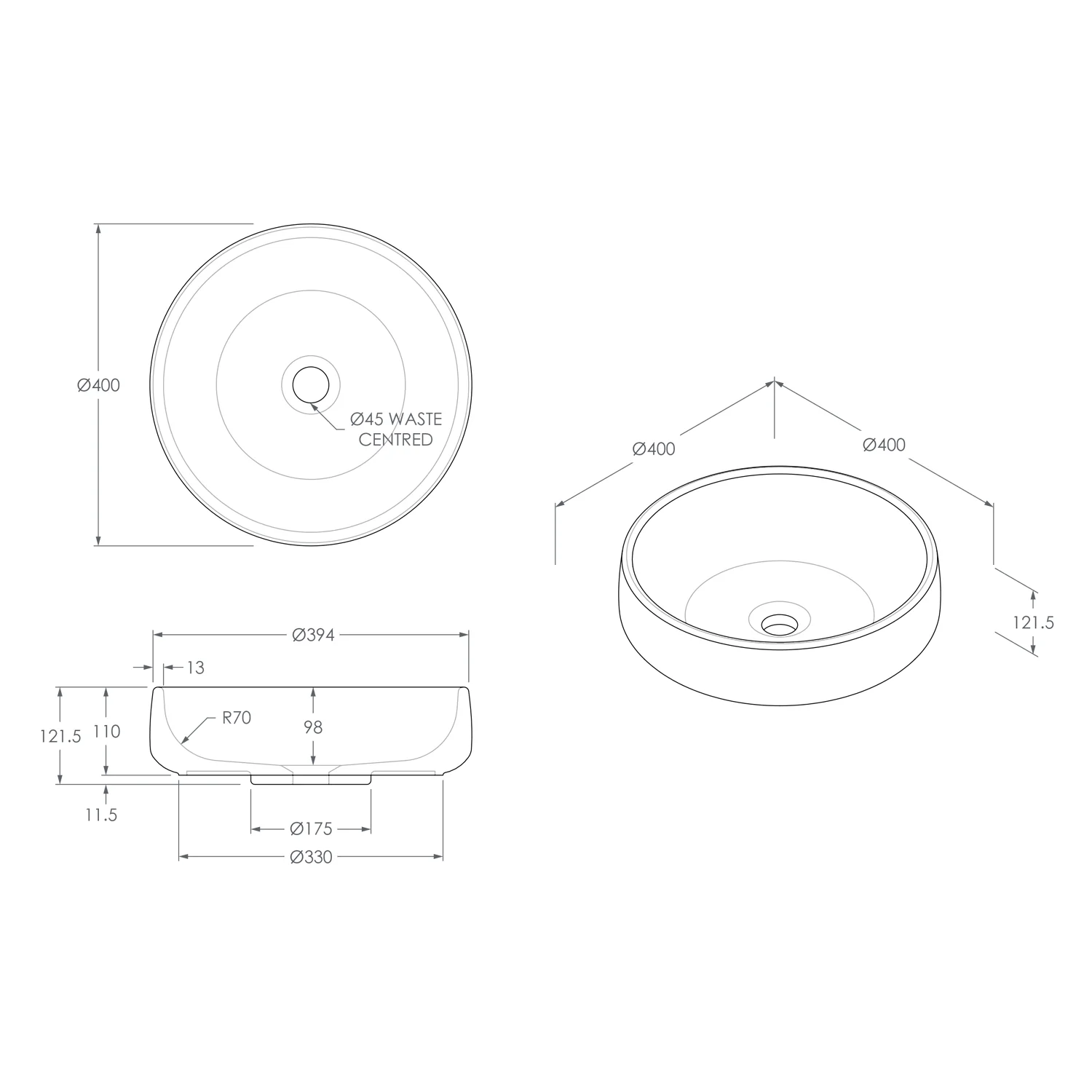 Jean Round Curved Concrete Basin 400mm - Image 6