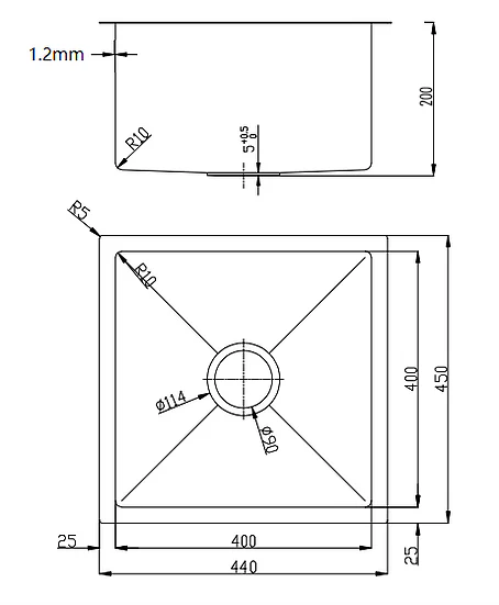 Juno Handmade Single Stainless Steel Sink 440x450x200mm - Image 4