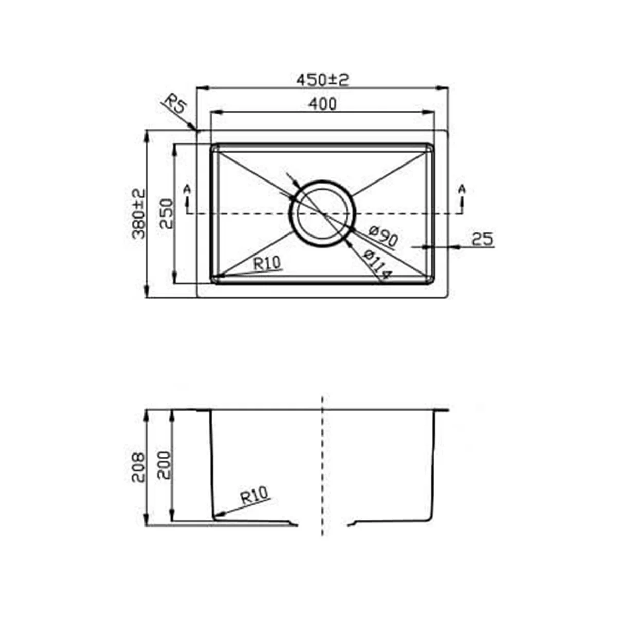 Juno Small Handmade Stainless Steel Sink 200mm Deep - Image 5