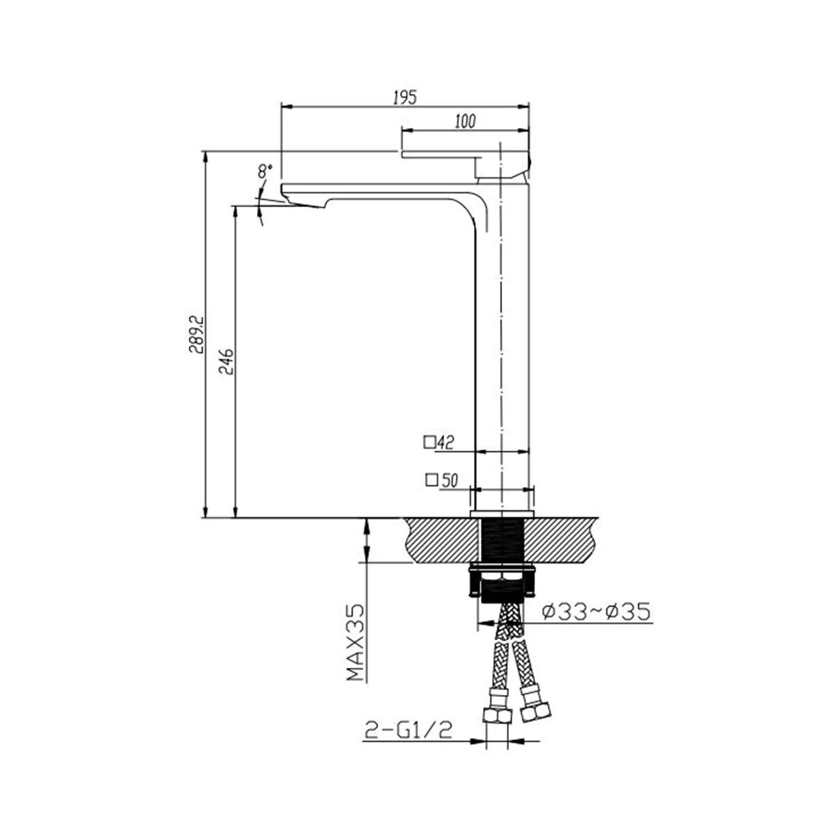 Kasten Tall Soft Square Basin Mixer - Image 6