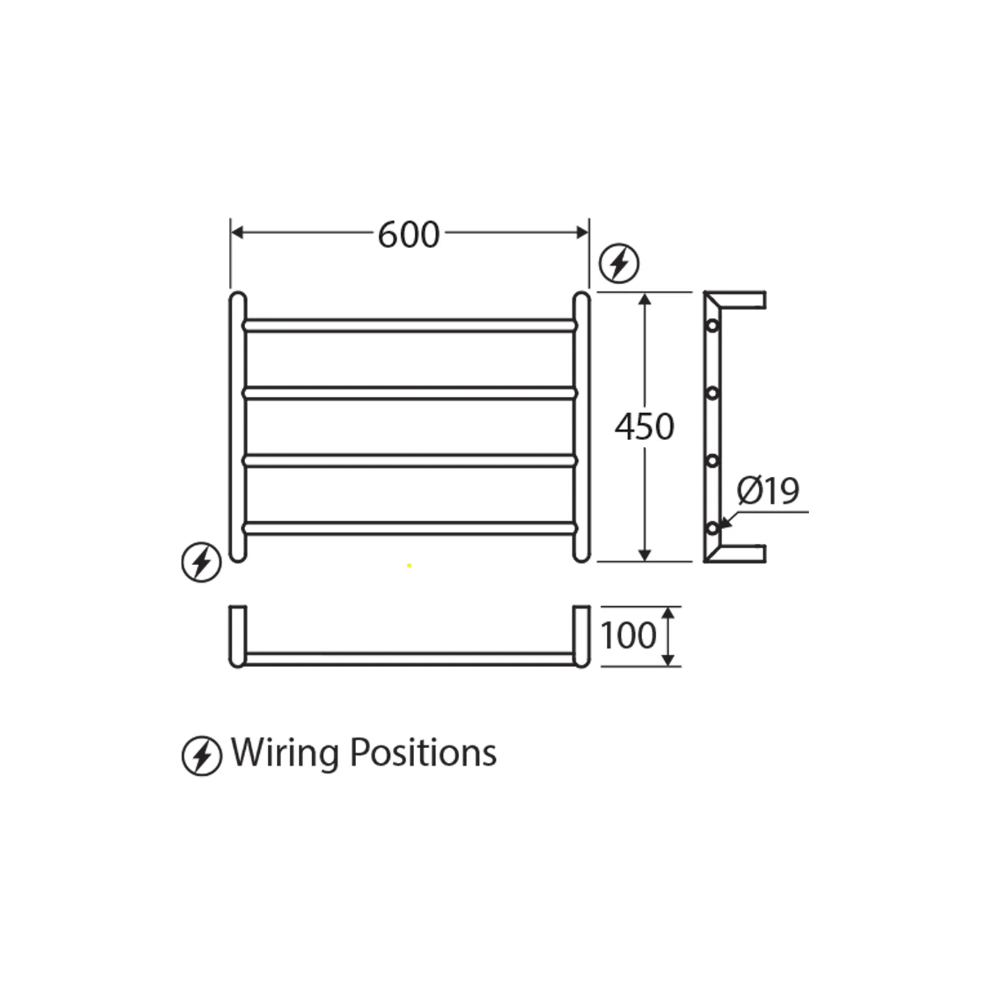 Kaya 4 Bar Heated Towel Rack 600x450mm - Image 7