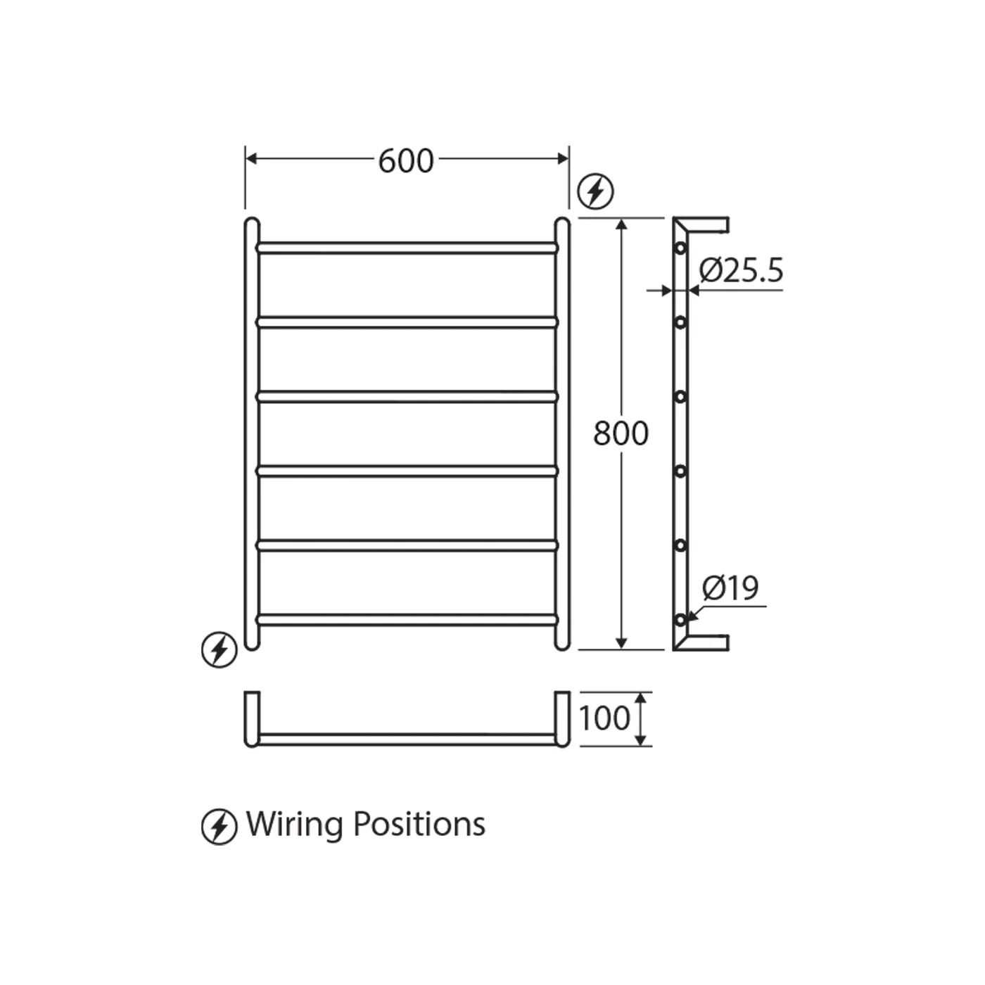 Kaya 6 Bar Heated Towel Rack 600x800mm - Image 7