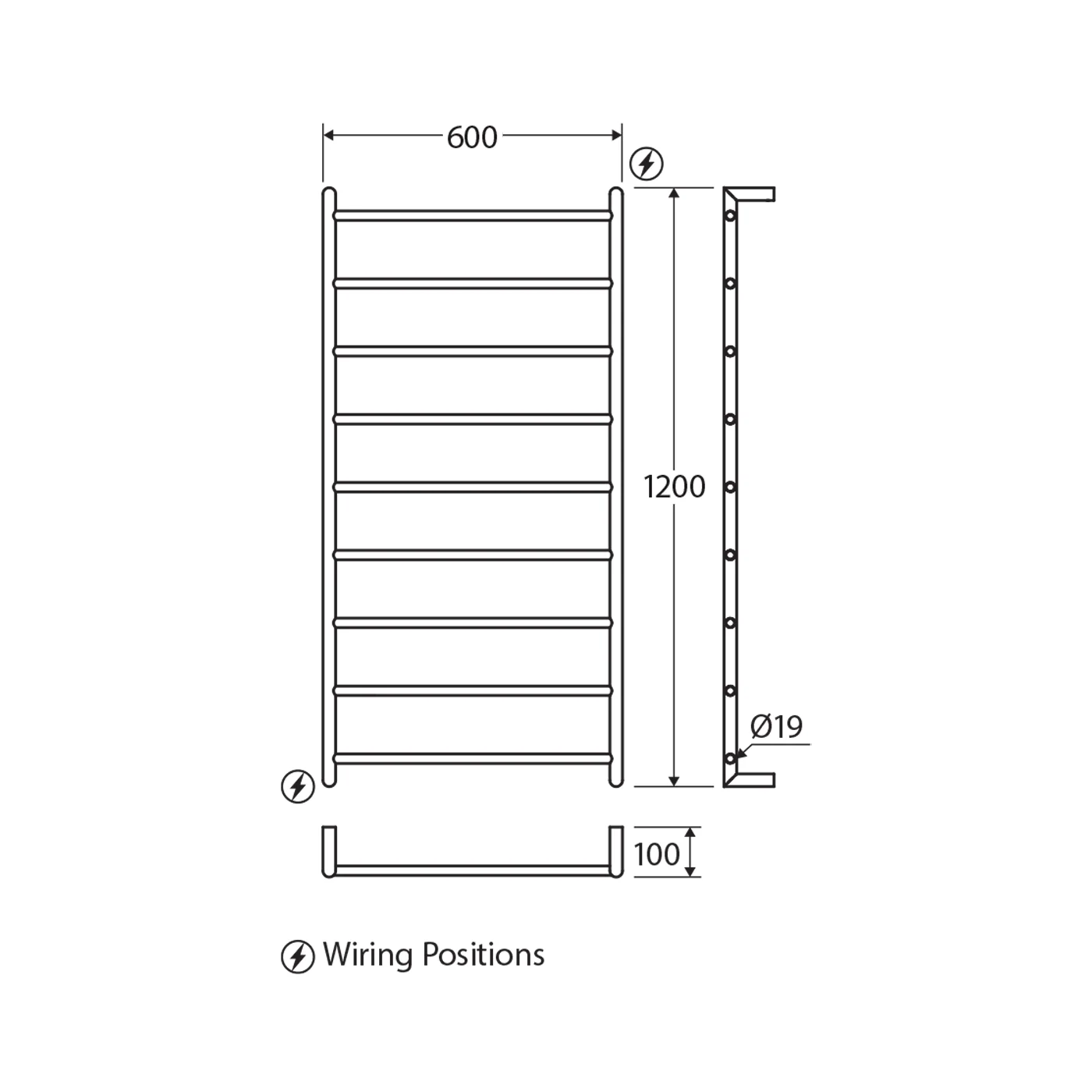 Kaya 9 Bar Heated Towel Rack 600x800mm - Image 7