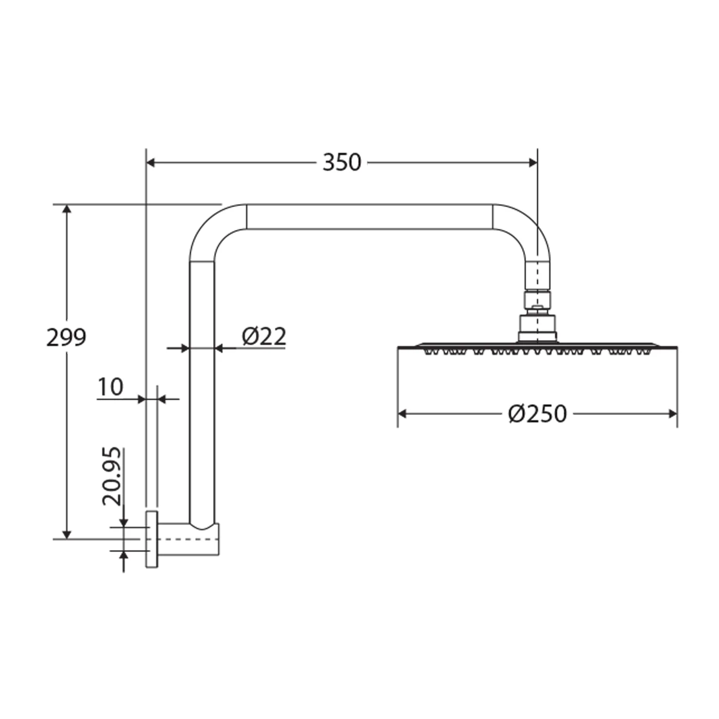 Kaya Gooseneck Shower Arm with Head Set 250mm - Image 7