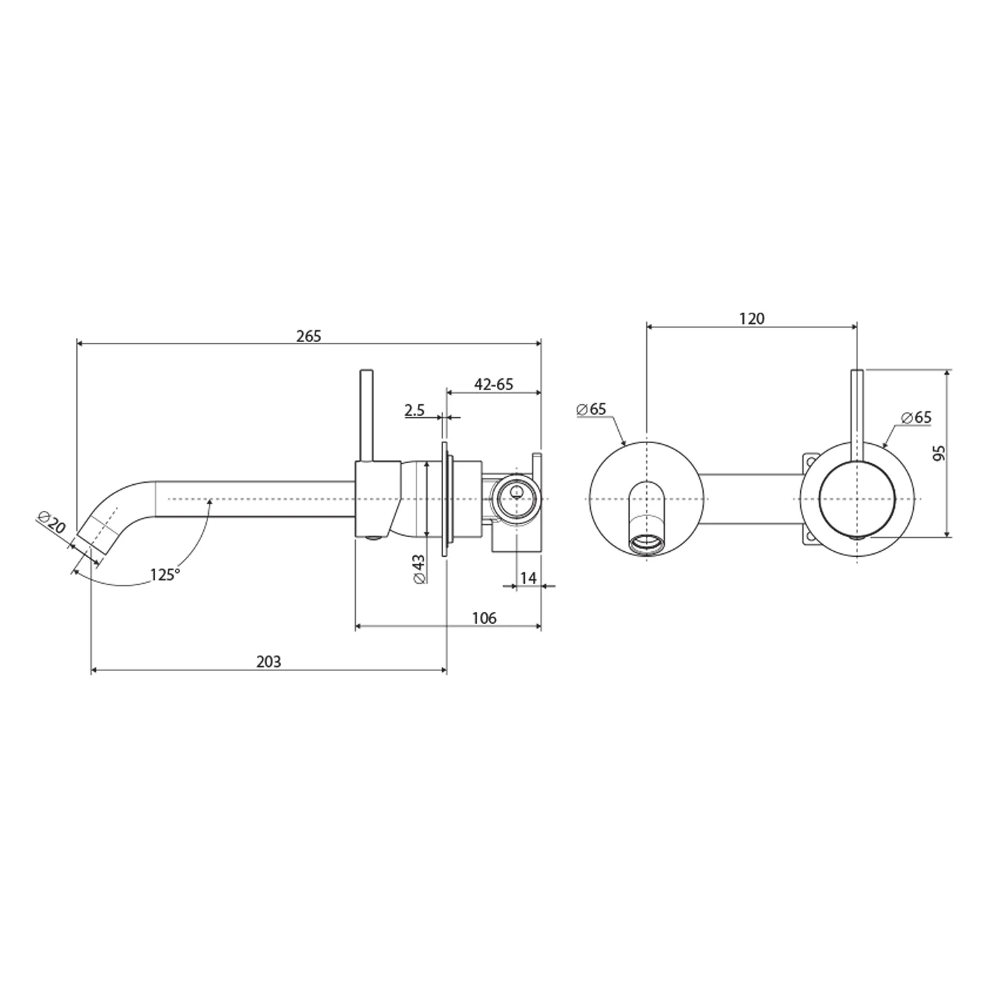 Kaya Upright Handle Wall Mixer Set with Backplate - Image 6