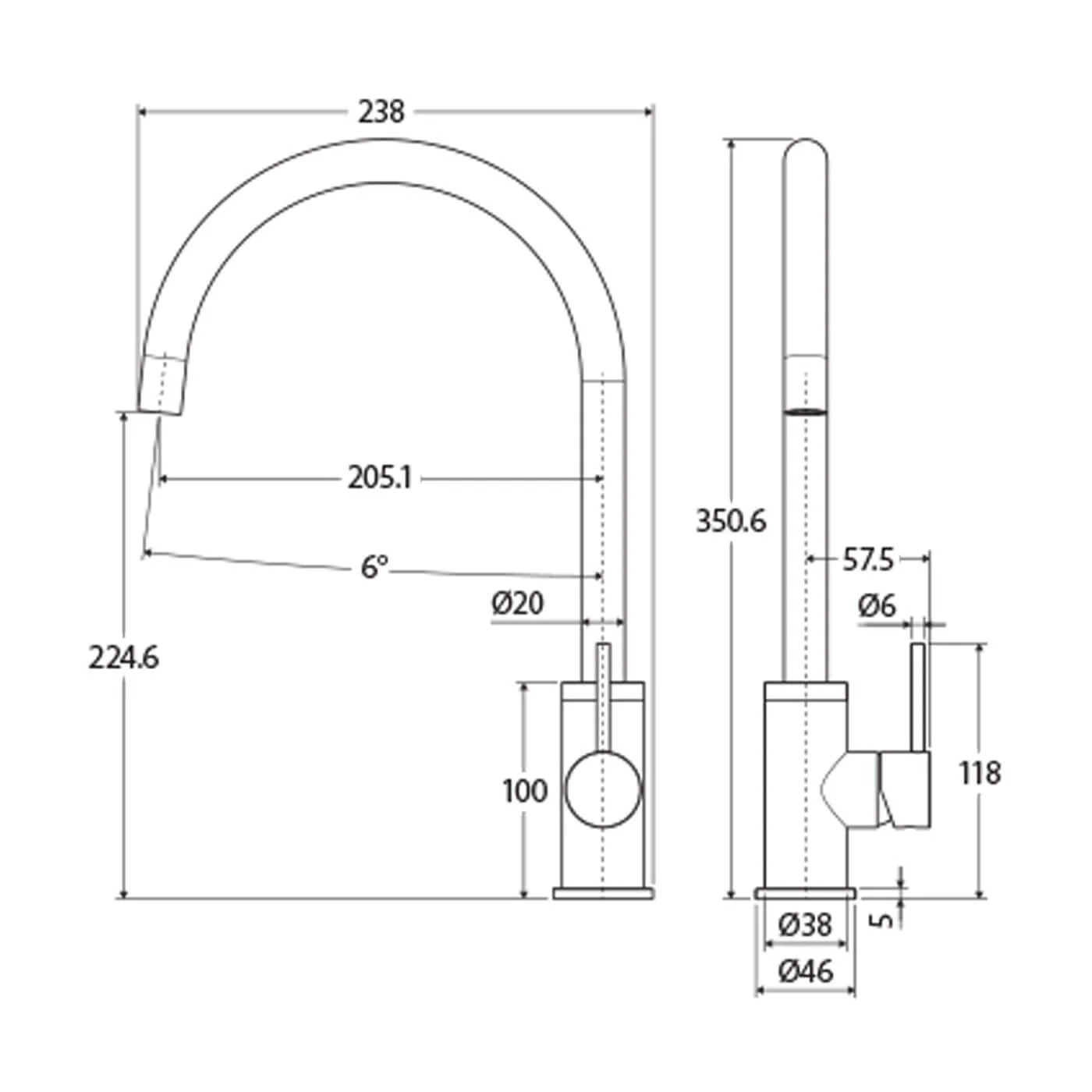 Kaya Pin Handle Gooseneck Sink Mixer - Image 10