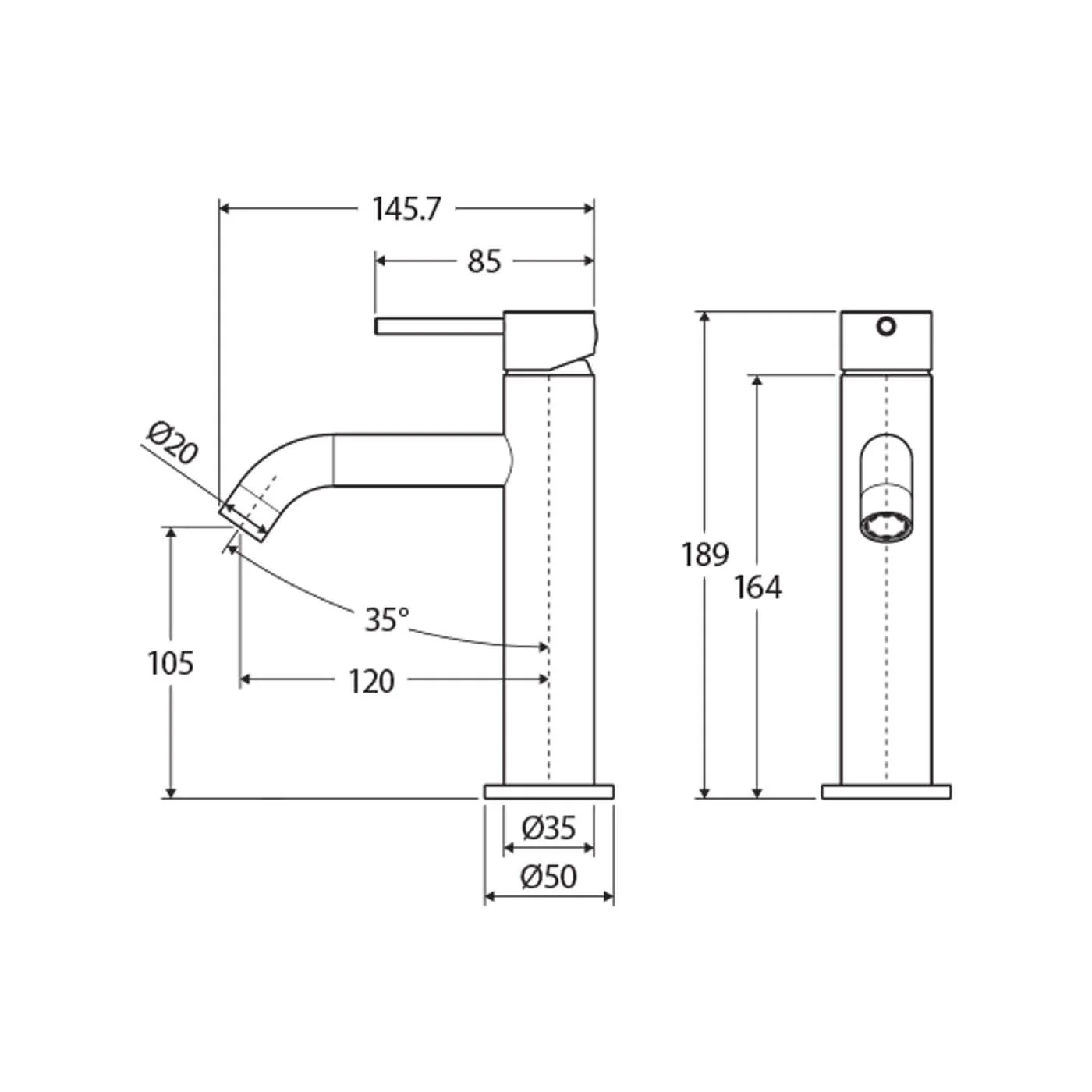 Kaya Short Pin Handle Basin Mixer - Image 7