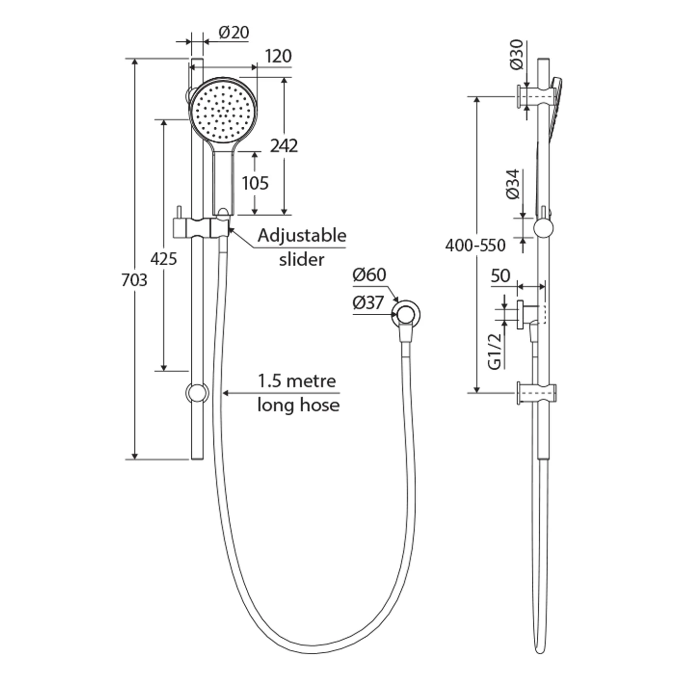 Kaya Sliding Handset Shower Rail - Image 7