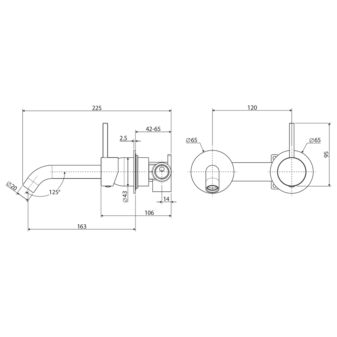 Kaya Upright Handle Wall Mixer Set with Spout - Image 7