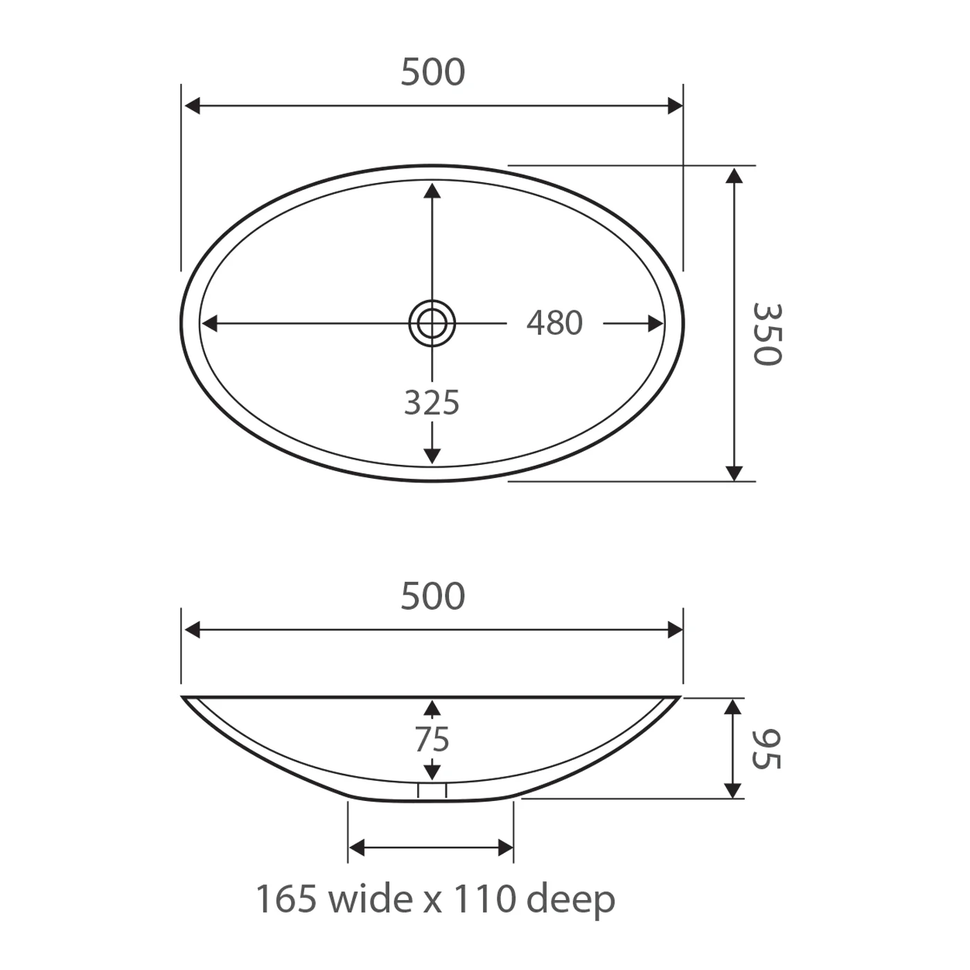 Keeto Slim Above Counter Basin 500x350mm - Image 3