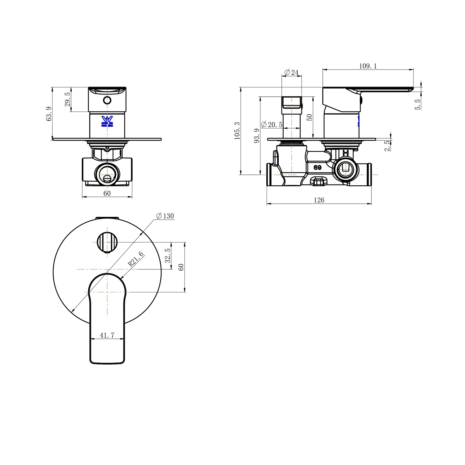 Kiama Brass Diverter Wall Mixer - Image 6