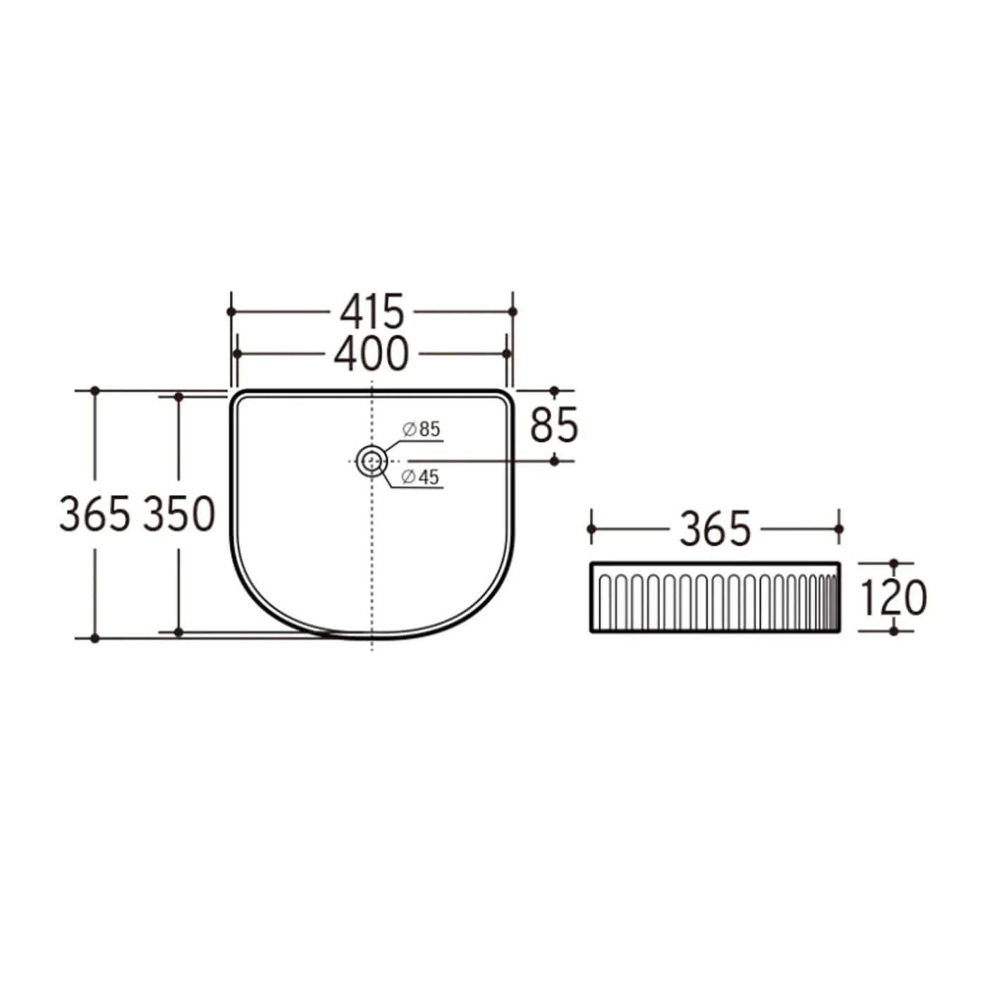 Kira Arch Fluted Above Counter Ribbed Basin 415x365mm - Image 3