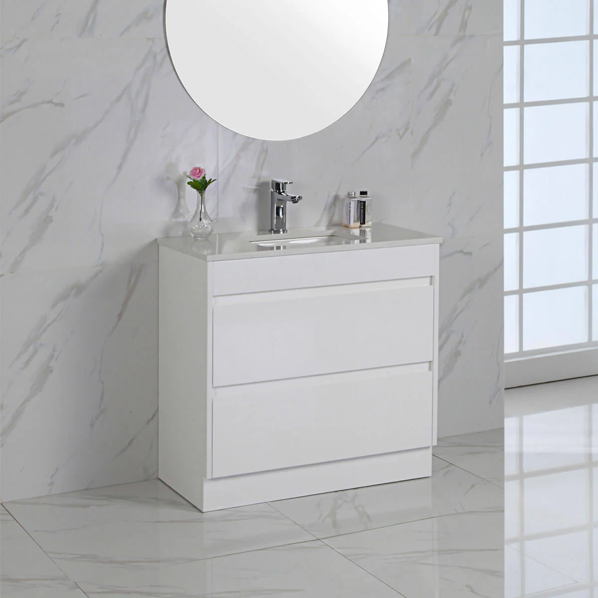 Leona White Drawers Only Floor Mounted Vanity - Image 8
