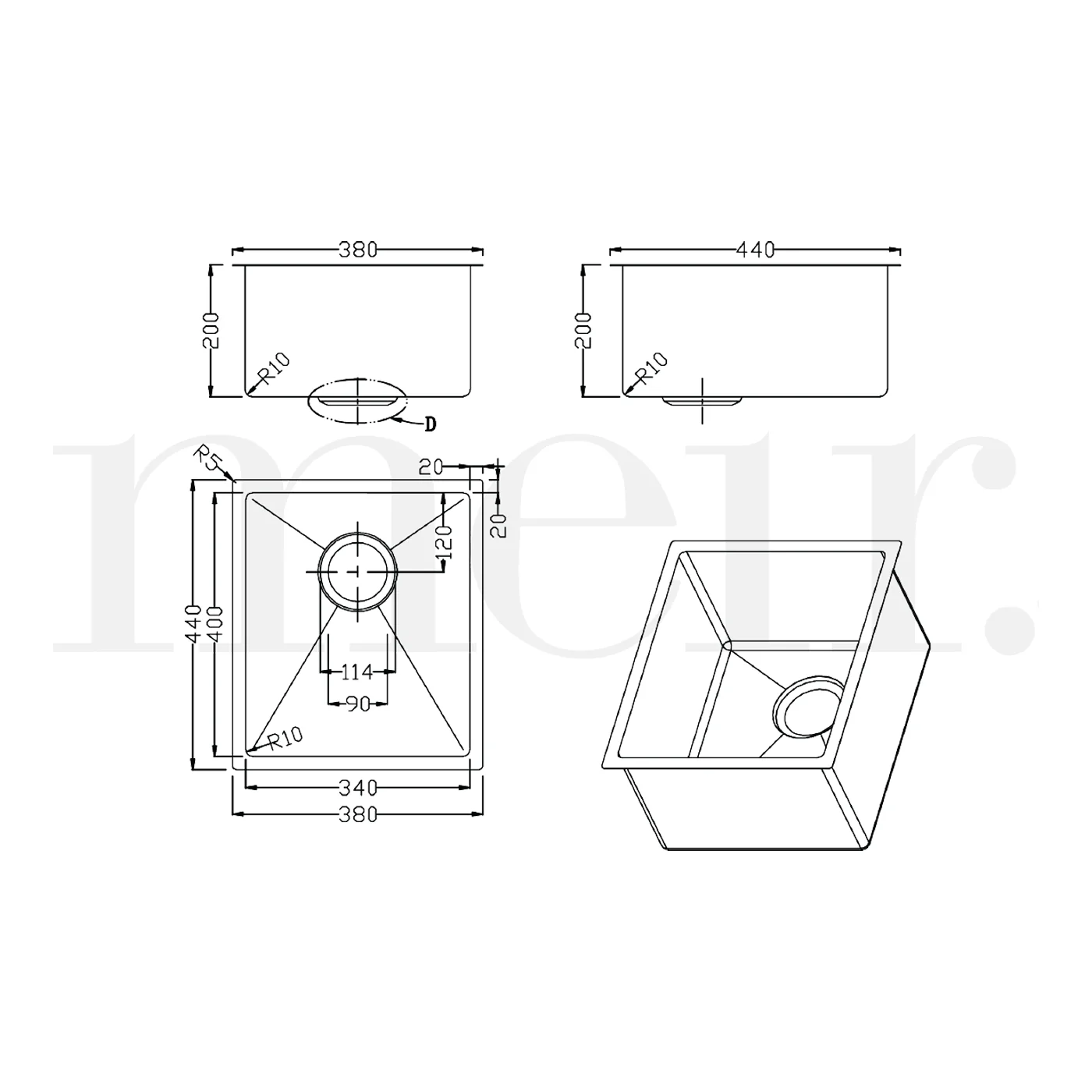 Lavello Single Bowl Stainless Steel Sink 380x440x200mm - Image 4