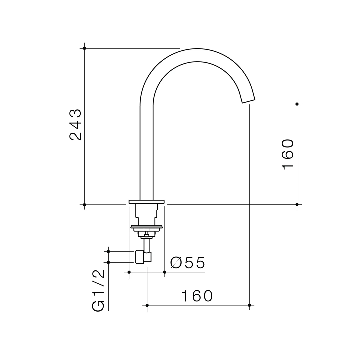Liano II Gooseneck Hob Spout 160mm - Image 6