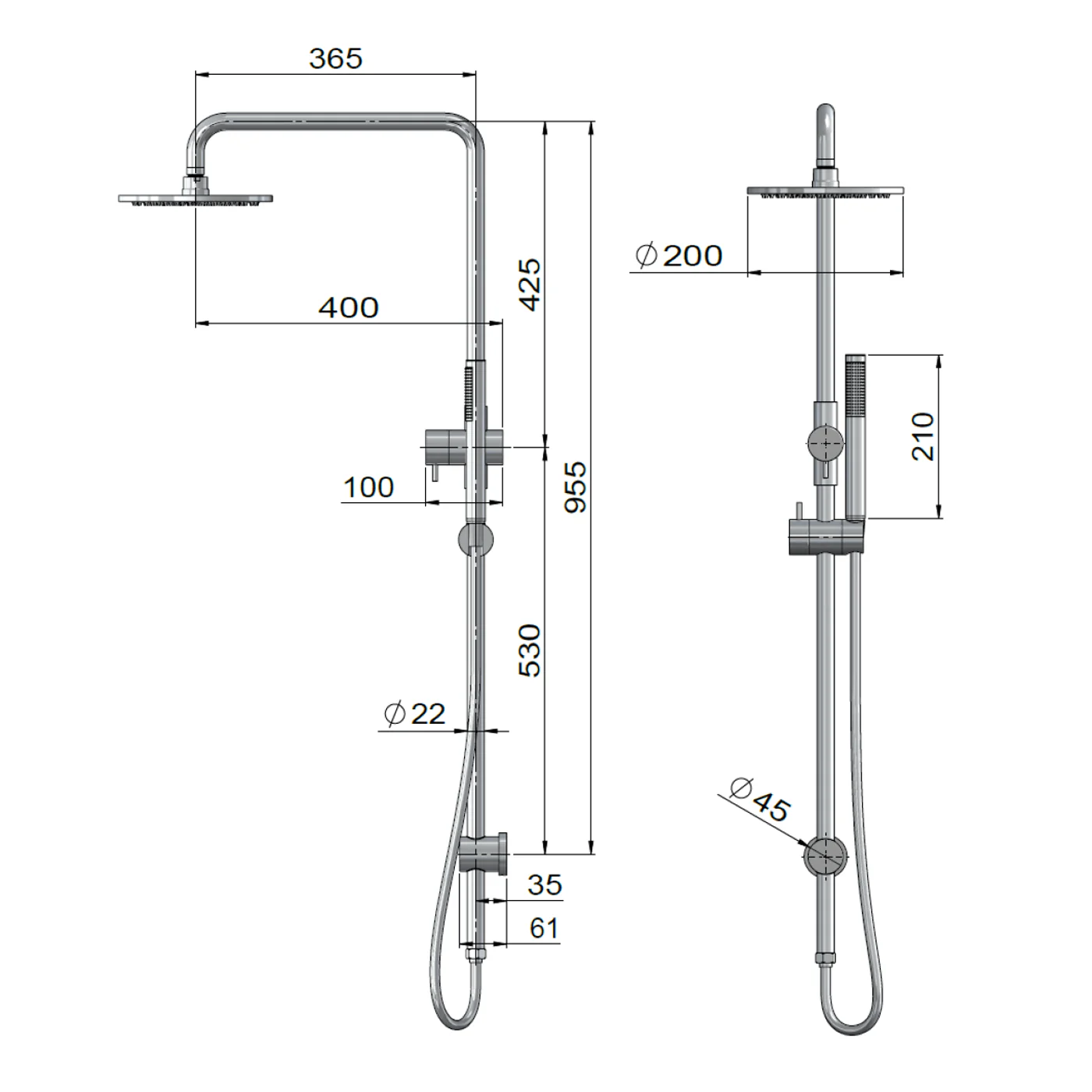 Lifestyle SS316 Outdoor Combination Shower Rail - Image 3