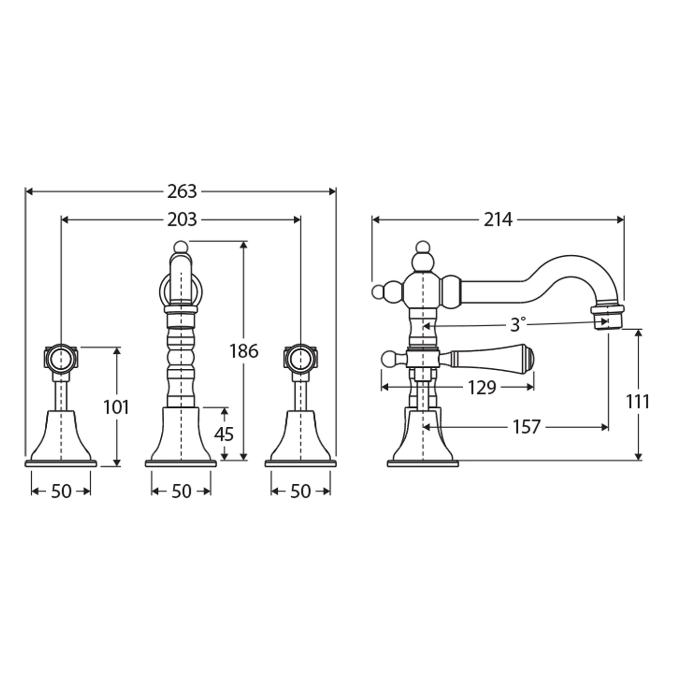 Lillian Hamptons Lever Handle Assembly Tap Set - Image 9