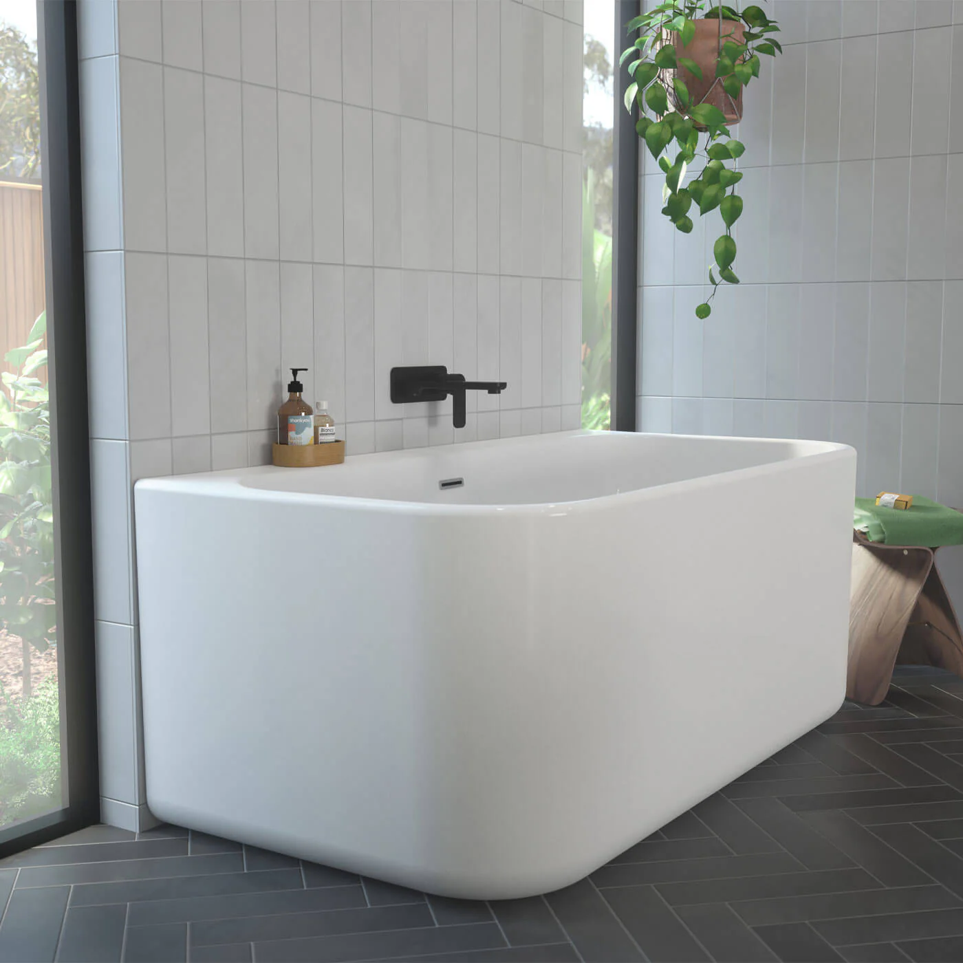 Luna Overflow Back to Wall Acrylic Bathtub 1400mm - Image 2