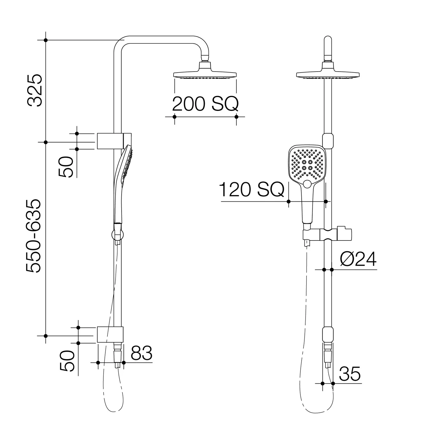 Luna Overhead Twin Shower Rail - Image 5