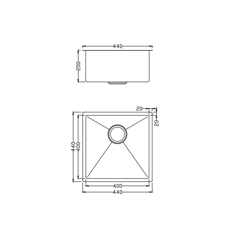 Luna Single Bowl Stainless Steel Sink 440x440x200 - Image 5