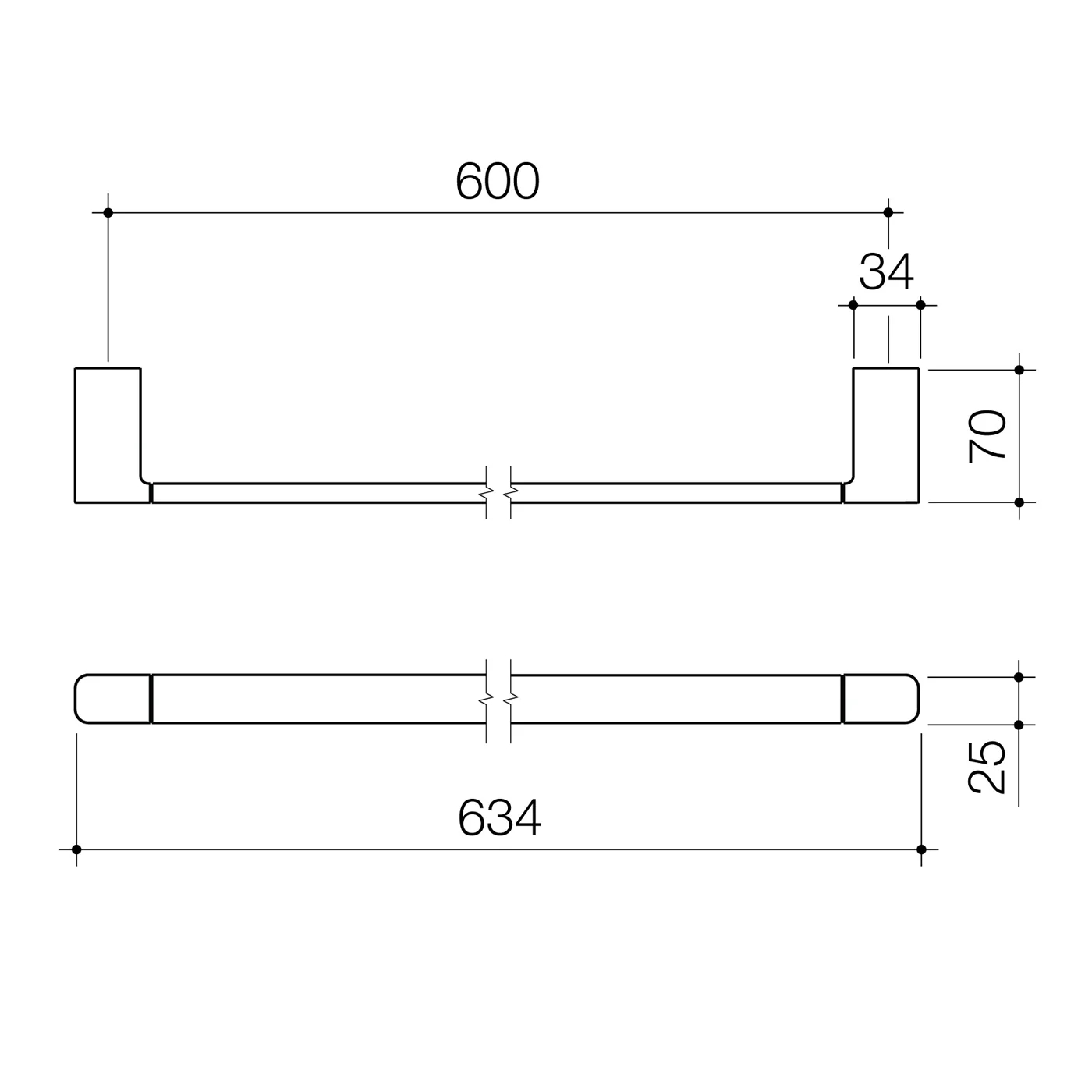 Luna Square Single Towel Rail 600/900mm - Image 4