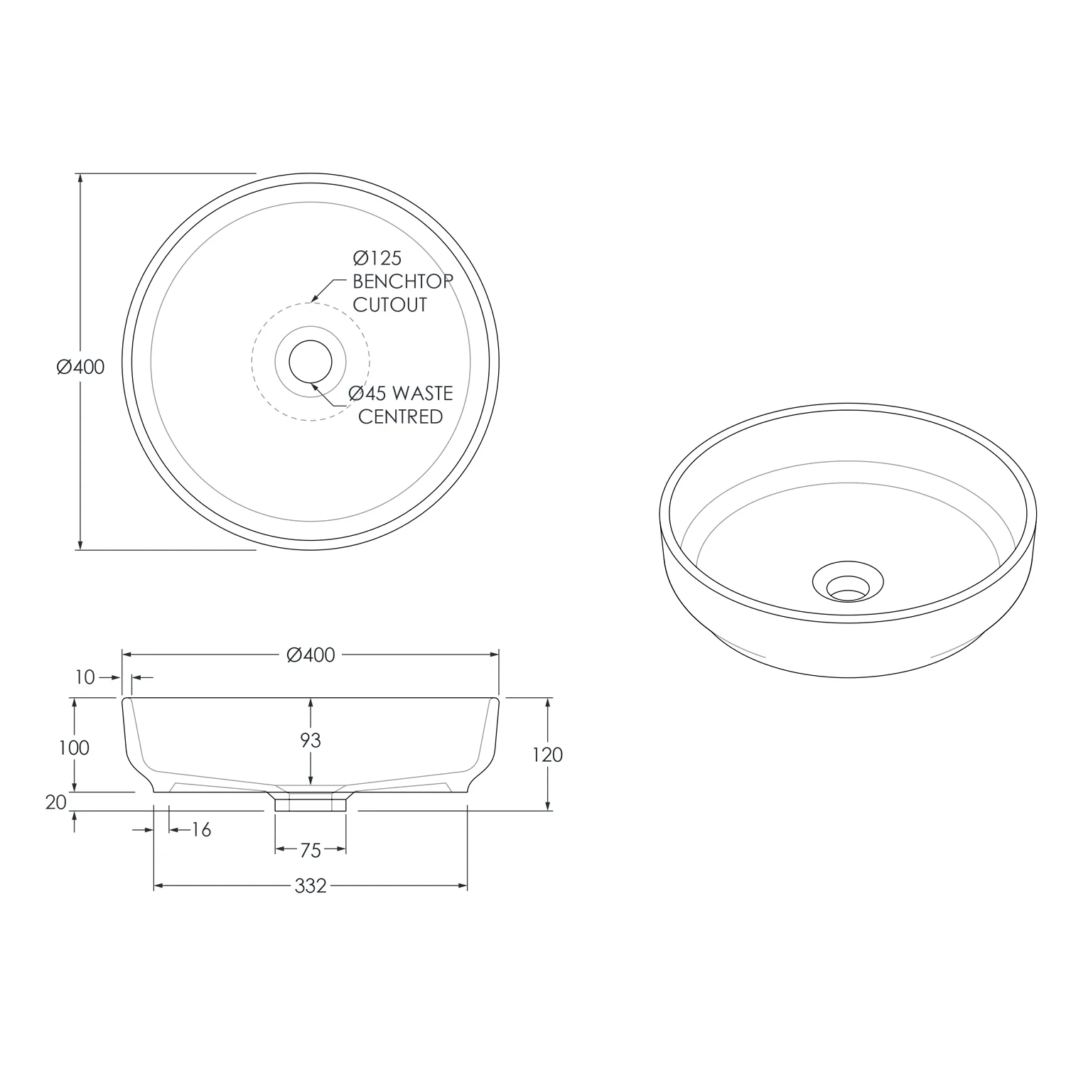Monroe Round Ceramic Basin 400mm - Image 10