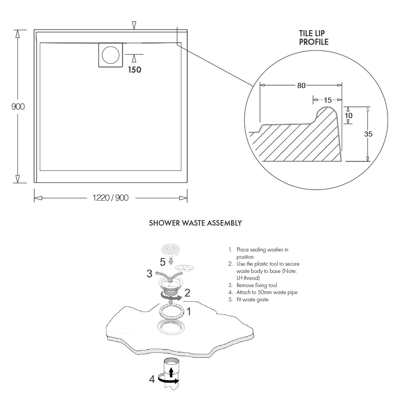 Marbletrend Flinders Rear Outlet Shower Base - Image 9