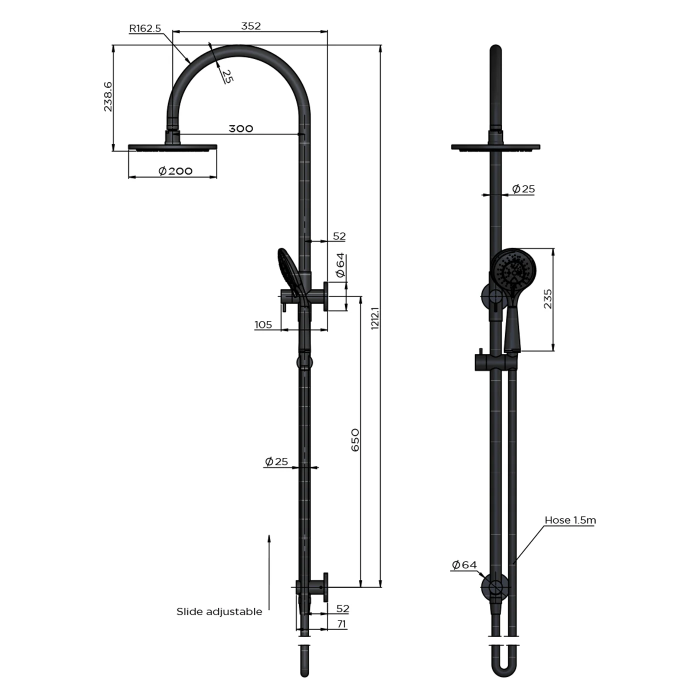 Meir Gooseneck 3-Function Handset Shower Rail - Image 8