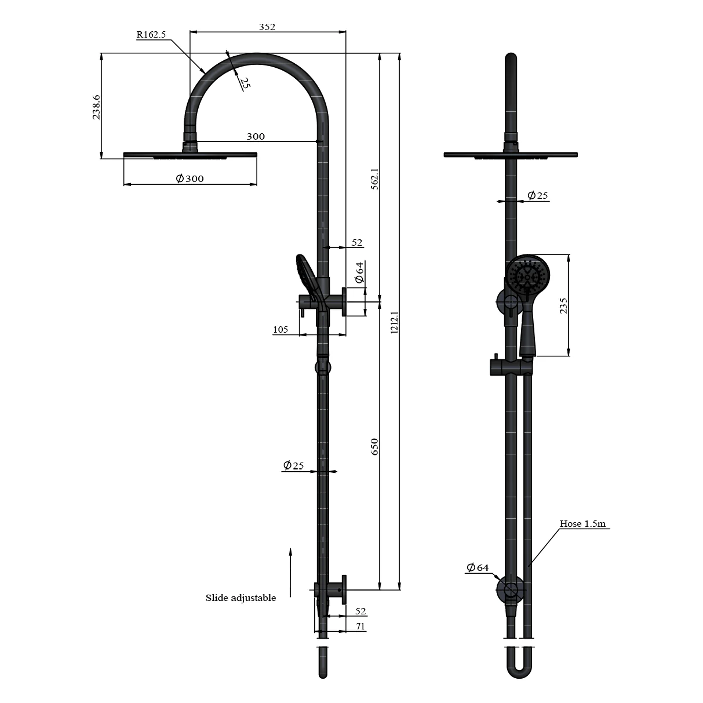 Meir Gooseneck 3-Function Handset Shower Rail - Image 9