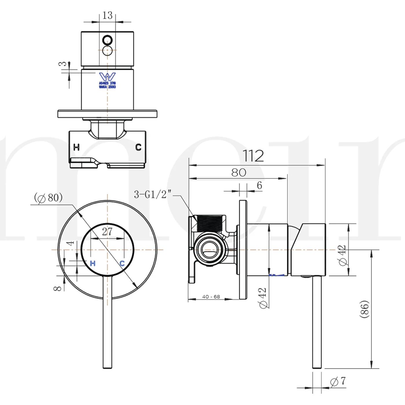 Meir Paddle Handle Wall Mixer - Image 8