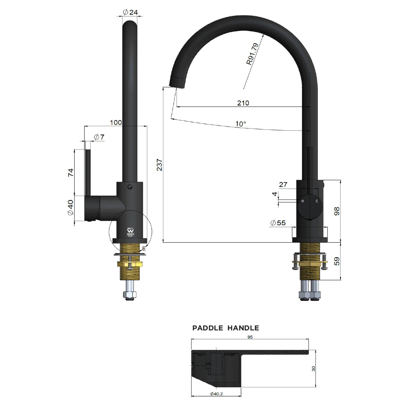 Meir Pin Handle Gooseneck Sink Mixer - Image 8