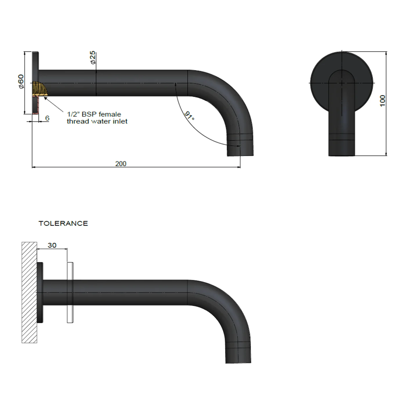 Meir Round Curved Wall Spout 200mm - Image 8