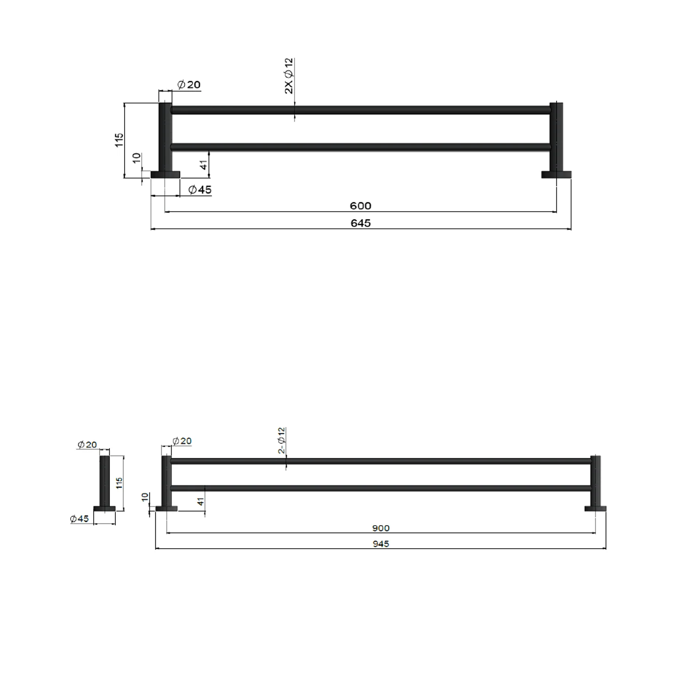 Meir Round Double Towel Rail 600-900mm - Image 8