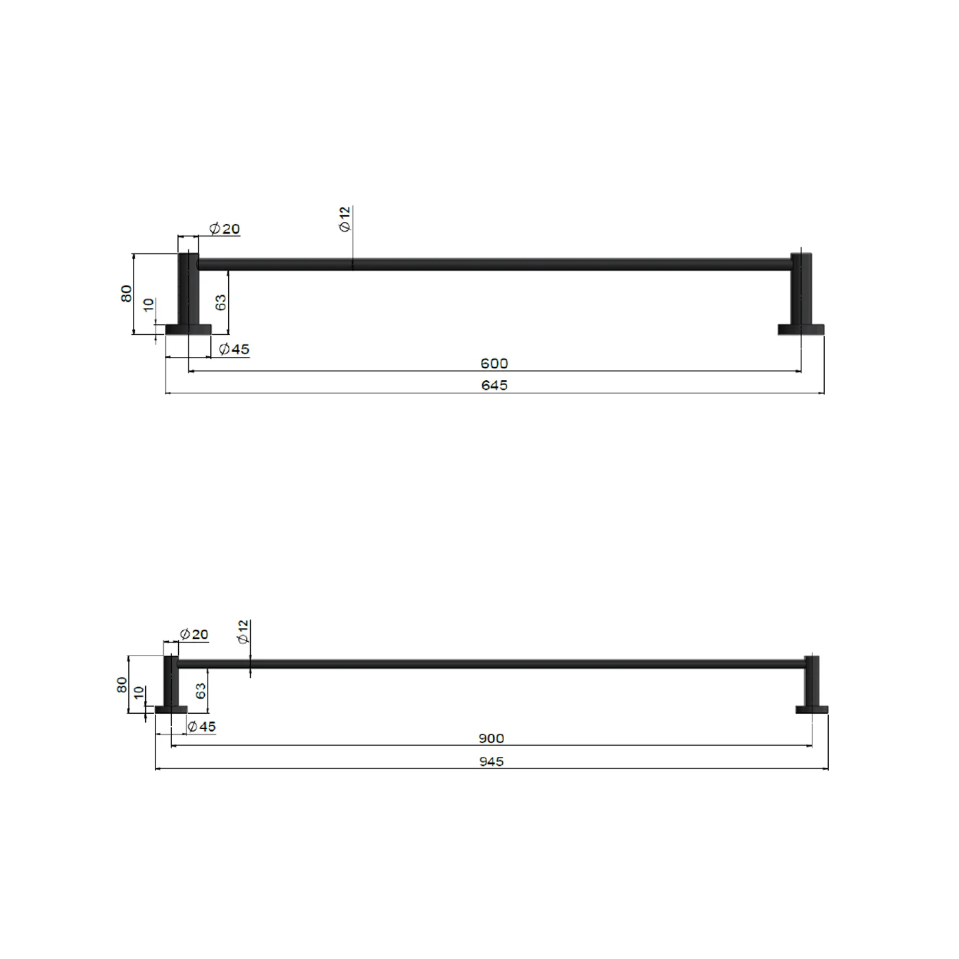 Meir Round Single Towel Rail 600/900mm - Image 8