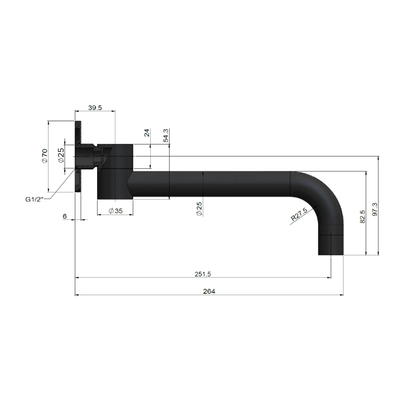 Meir Swivel Curved Wall Spout 250mm - Image 8