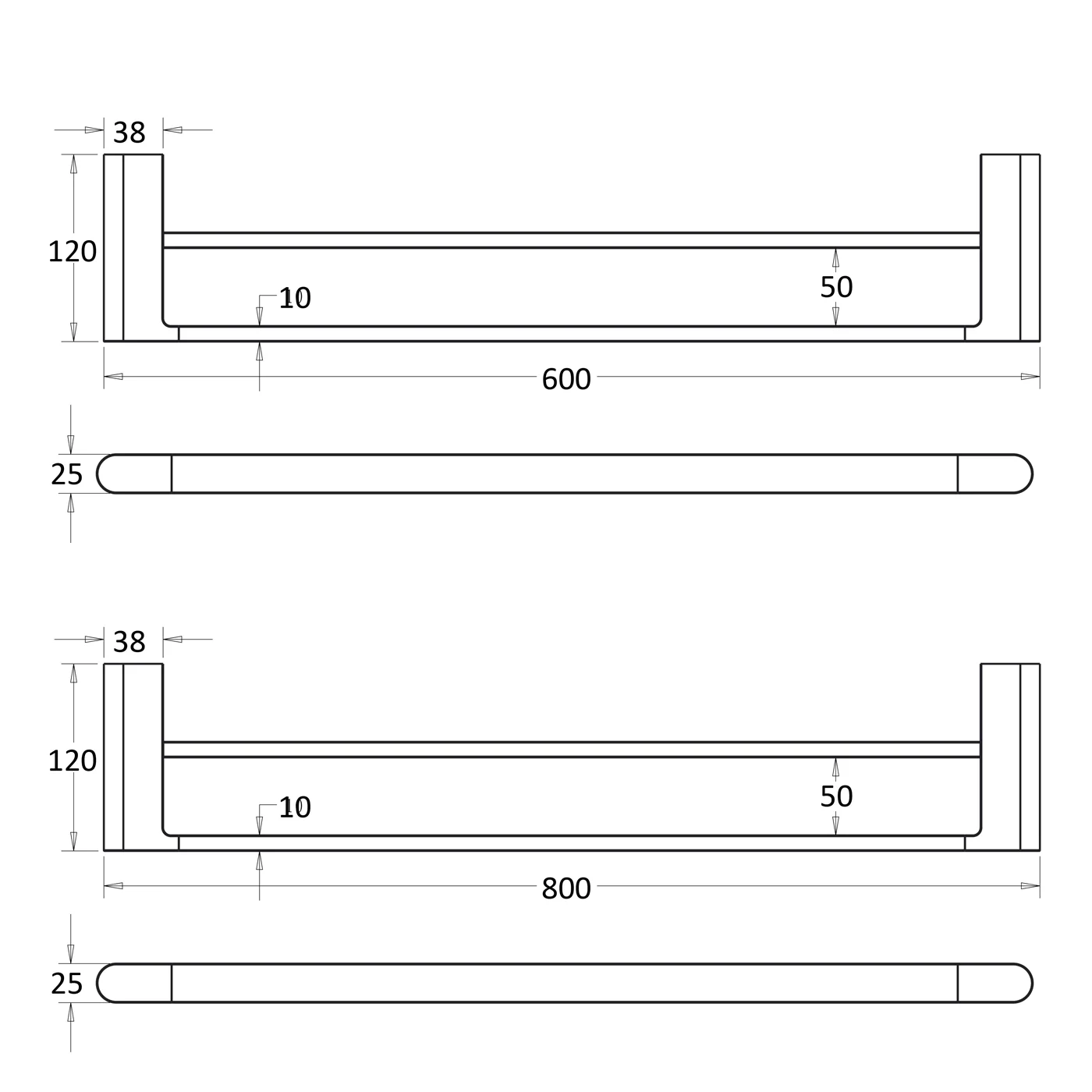 Milan Double Towel Rail 600mm/800mm - Image 6