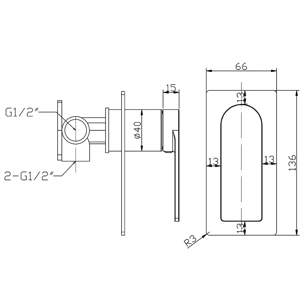 Milan Flat Edge Shower Wall Mixer - Image 6