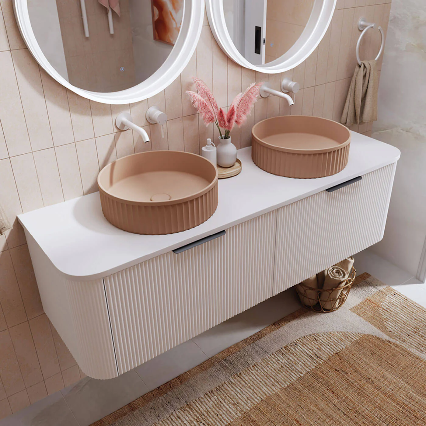 Minka Curved Fluted Matte White Wall Hung Vanity - Image 5