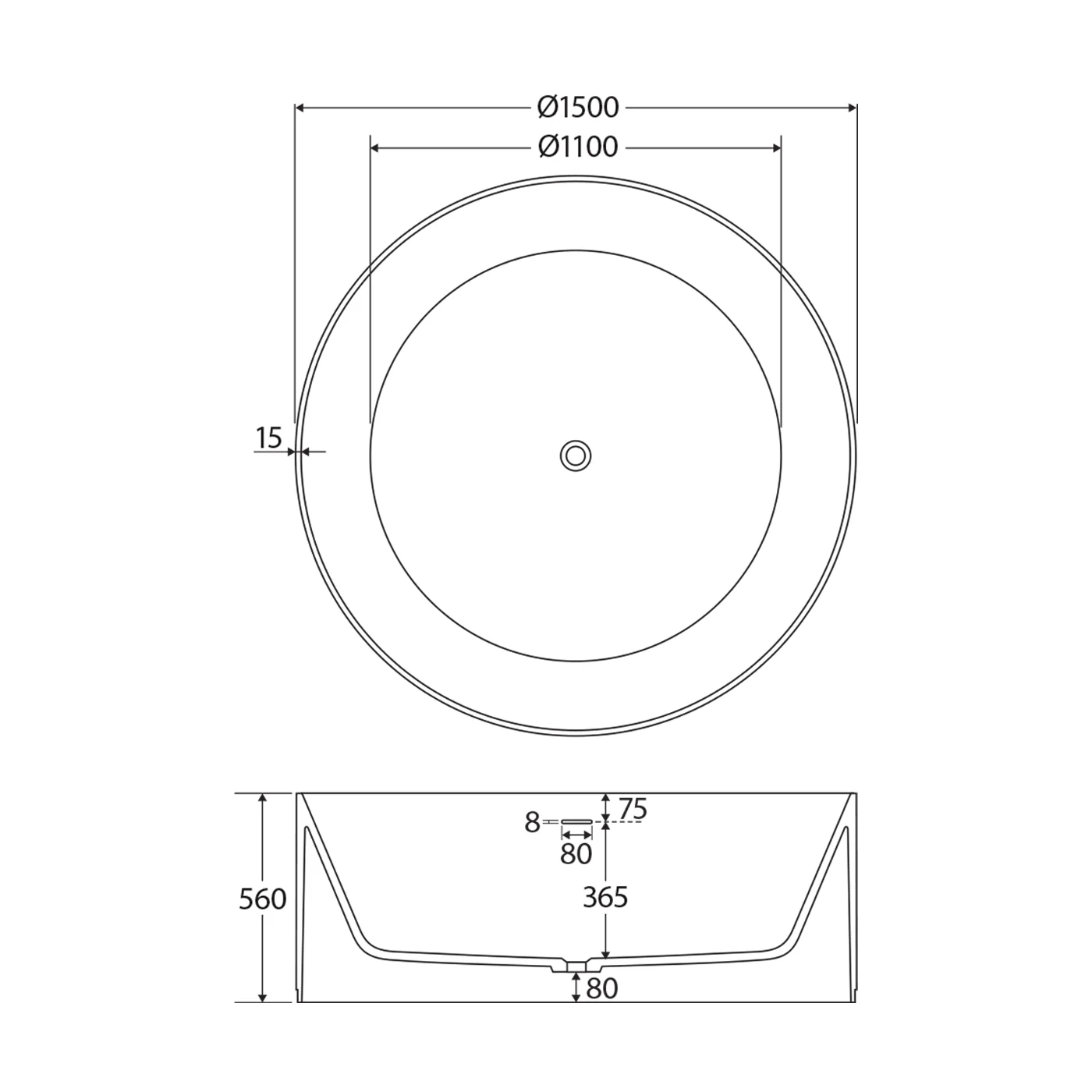 Minka Round Solid Surface Bathtub 1500mm - Image 3