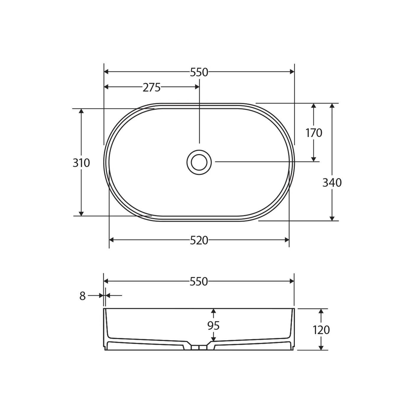 Minka Solid Surface Pill Above Counter Basin 550mm - Image 6