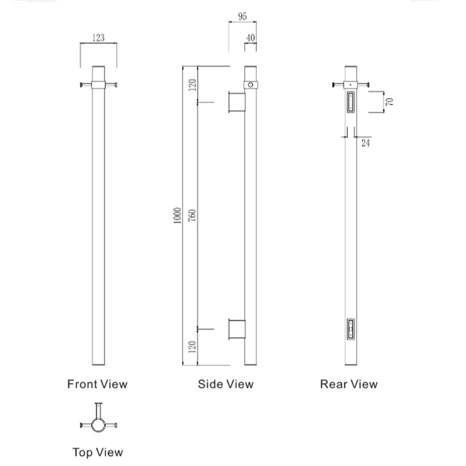 Mirage Vertical Heated Towel Rail 1000mm - Image 9