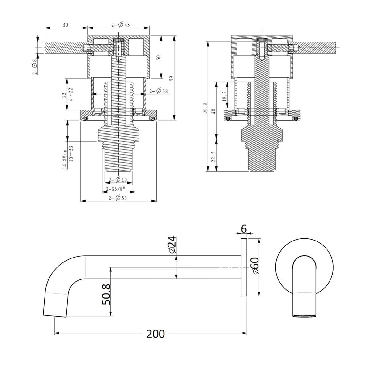 Morgan Pin Handle Quarter Turn Assembly Tap with Spout - Image 4