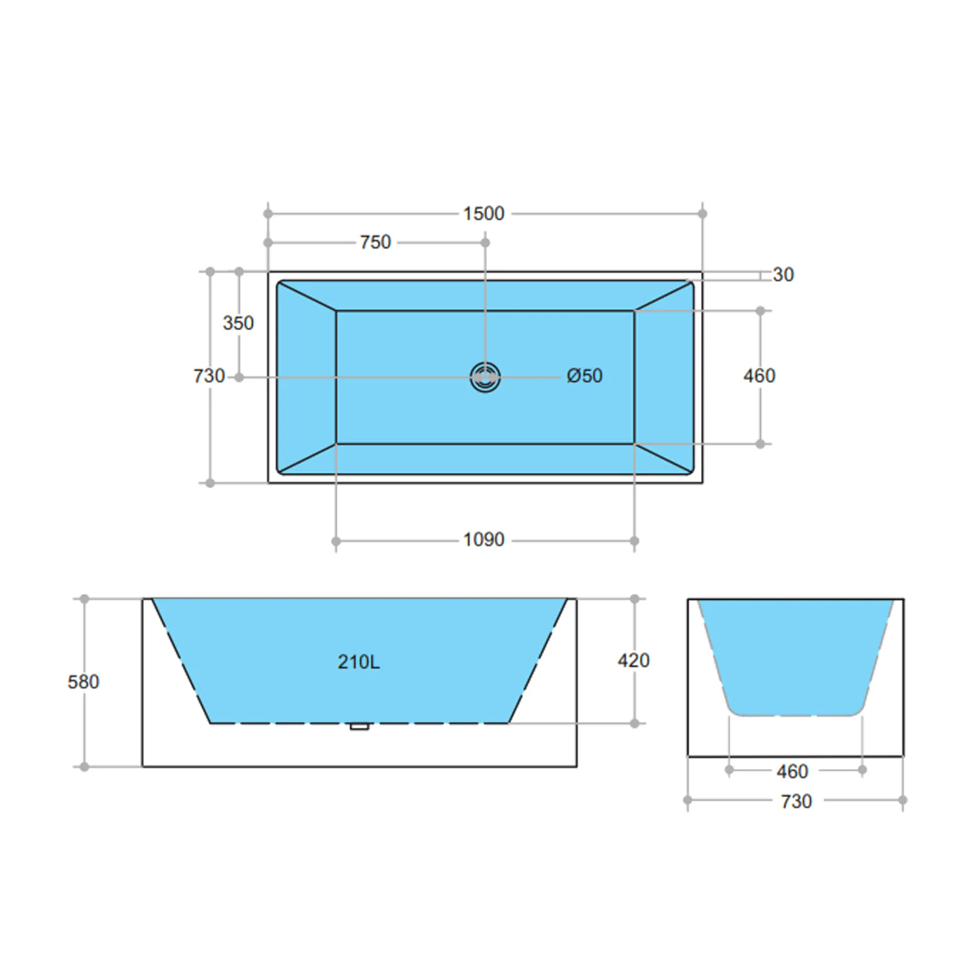 Multi-Fit Square Freestanding Bathtub - Image 3