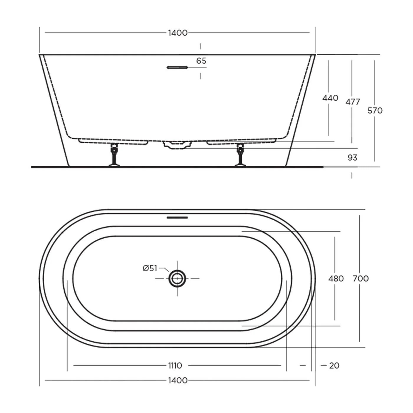 Nava Oval Freestanding Overflow Bathtub - Image 3