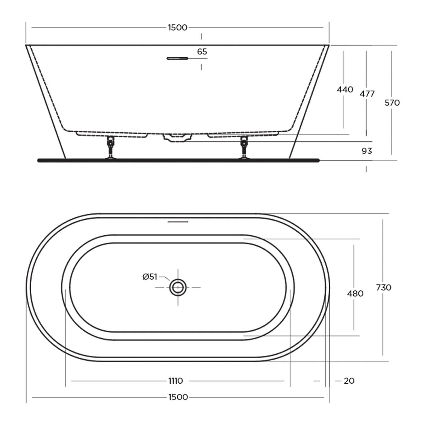 Nava Oval Freestanding Overflow Bathtub - Image 4
