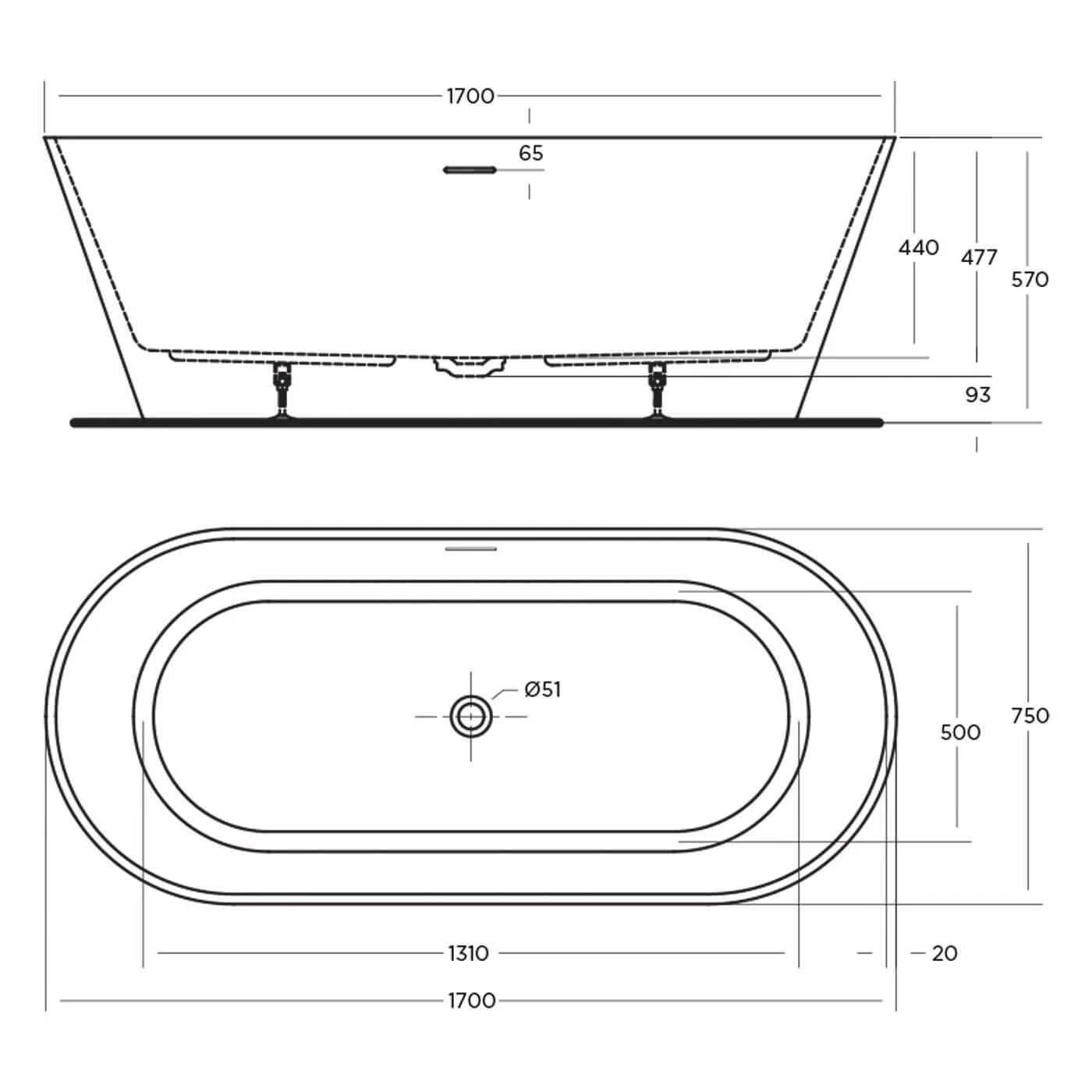 Nava Oval Freestanding Overflow Bathtub - Image 5