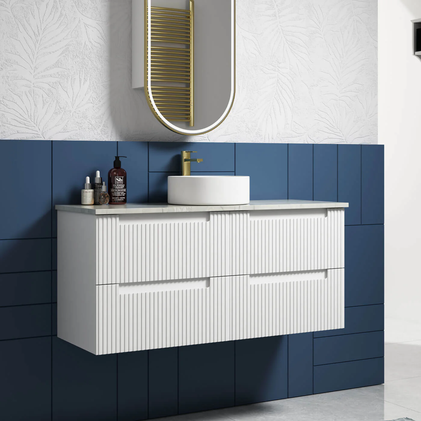 Neva Fluted Matte White Wall Hung Vanity