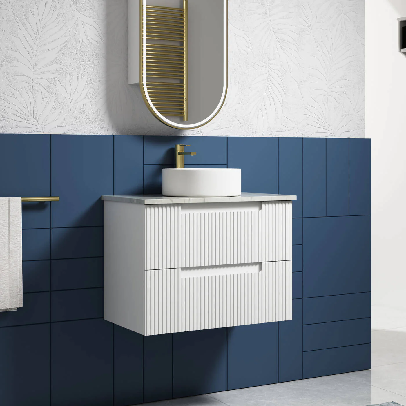 Neva Fluted Matte White Wall Hung Vanity - Image 3