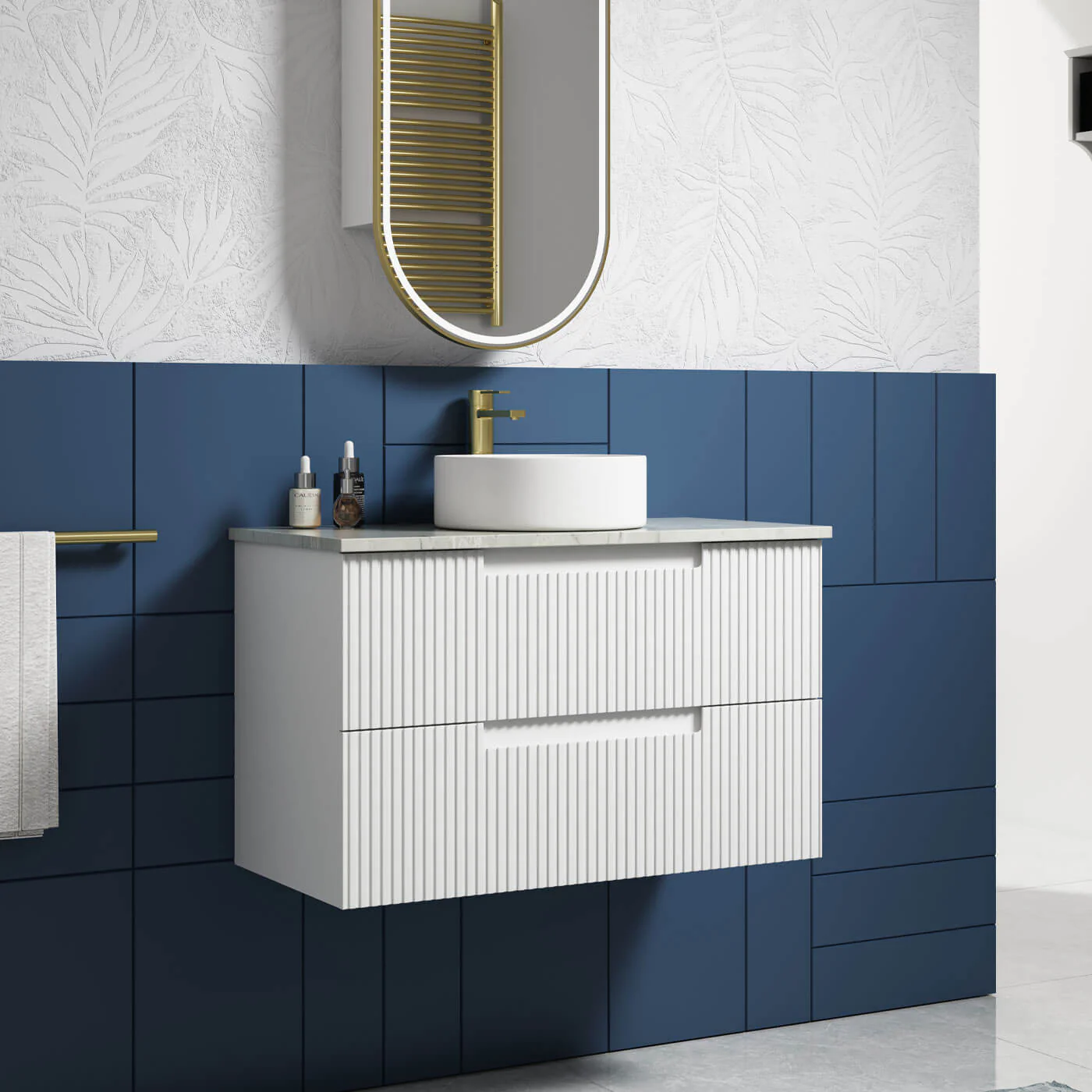 Neva Fluted Matte White Wall Hung Vanity - Image 4
