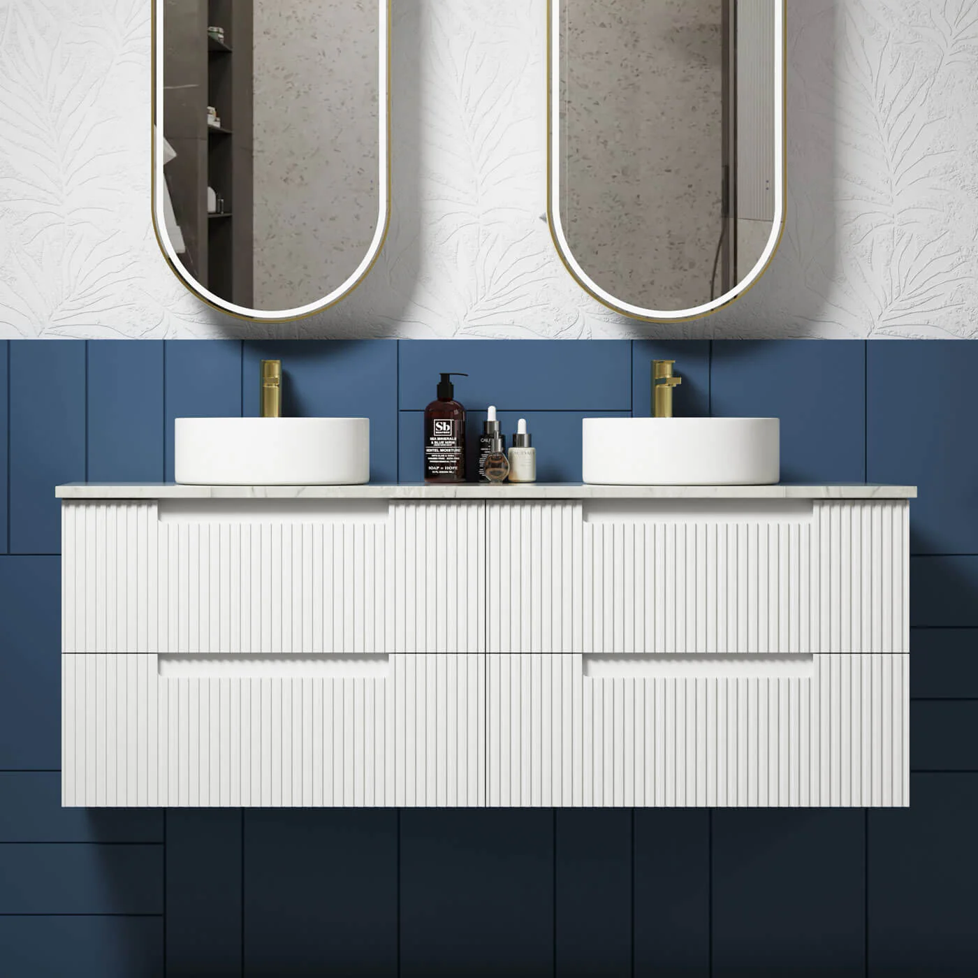 Neva Fluted Matte White Wall Hung Vanity - Image 5